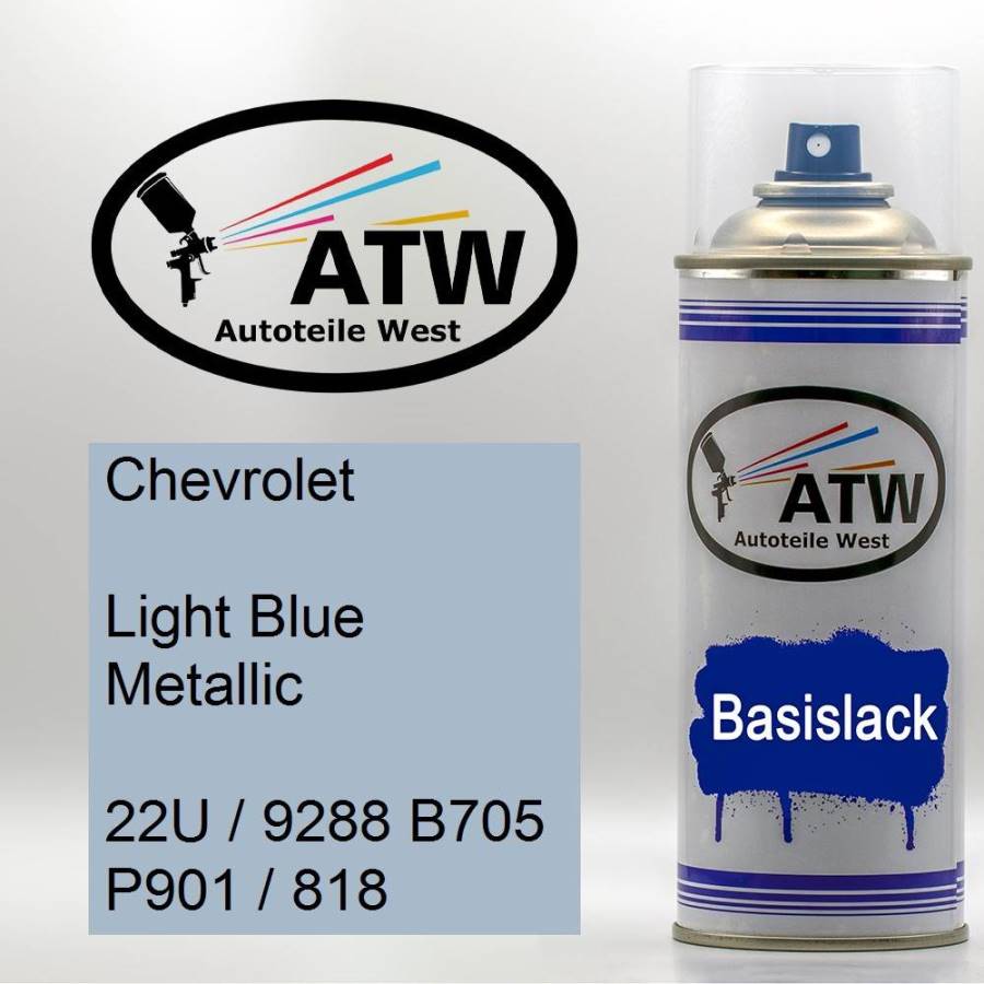 Chevrolet, Light Blue Metallic, 22U / 9288 B705 P901 / 818: 400ml Sprühdose, von ATW Autoteile West.